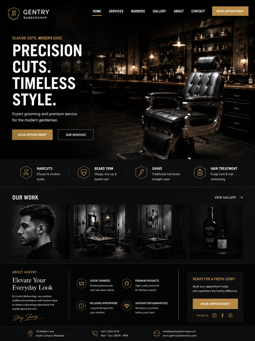 Gentry Barbershop homepage overview