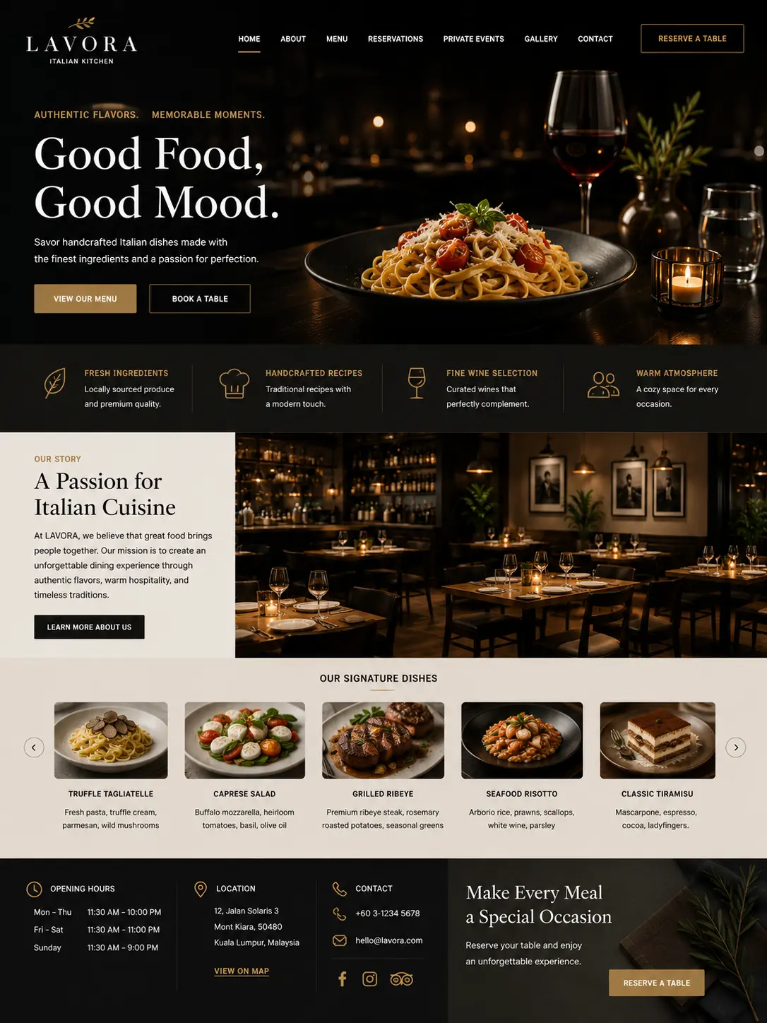 Lavora Italian Kitchen homepage overview