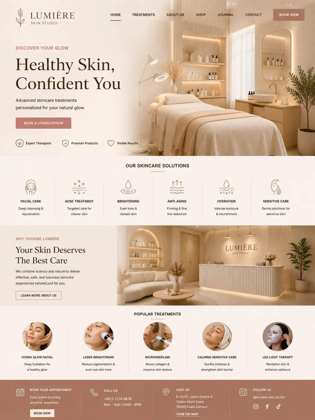 Lumière Skin Studio homepage overview