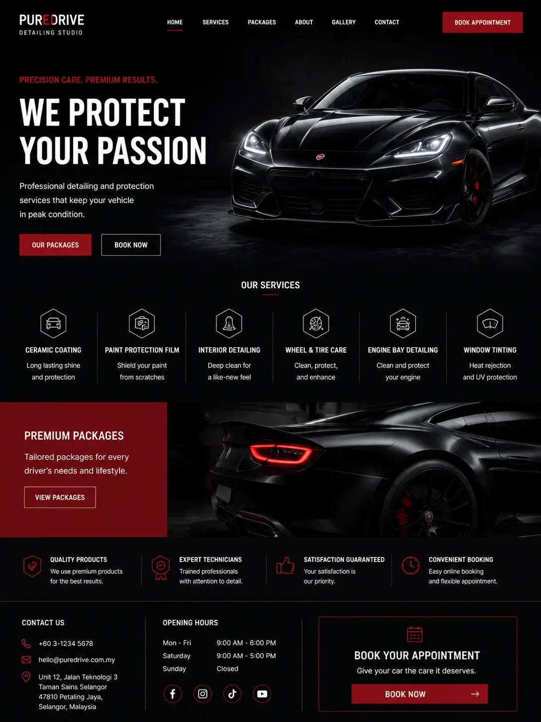 PureDrive Detailing Studio homepage overview